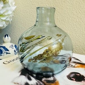 La Mailloche Quebec Art Glass Hand Blown Signed Blue w/ Gold Accents Vase Decor